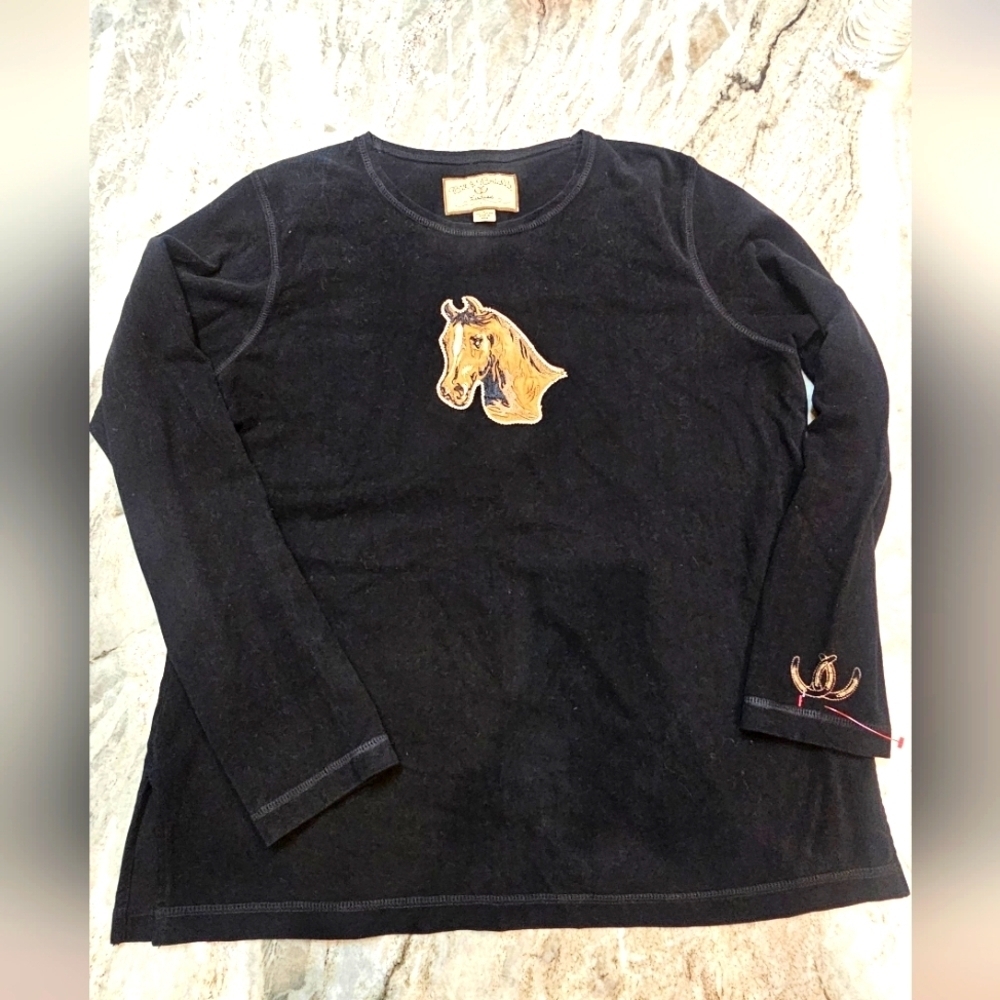 Bit & Bridle Black Long Sleeve Horse Embroidered Shirt - Size L